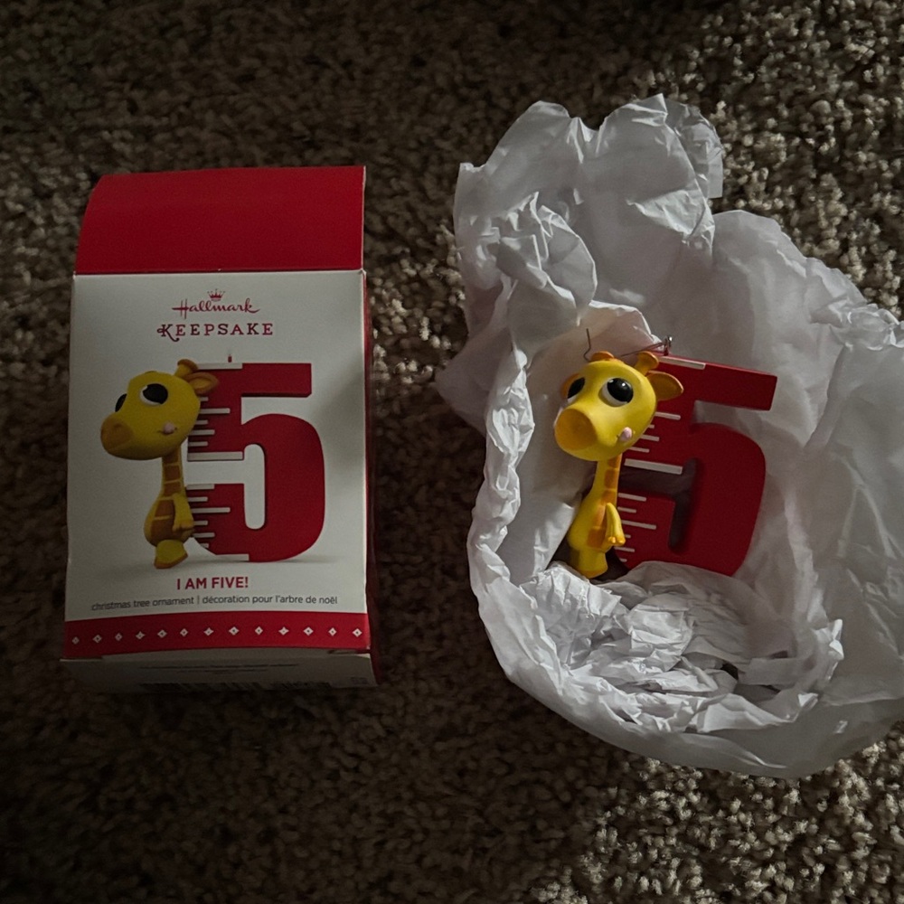 Hallmark Yellow Giraffe with Red Number 5 Ornament